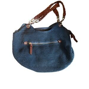 The‎ Sak Indio Crochet Tote Hobo Bag Navy Preppy Boho